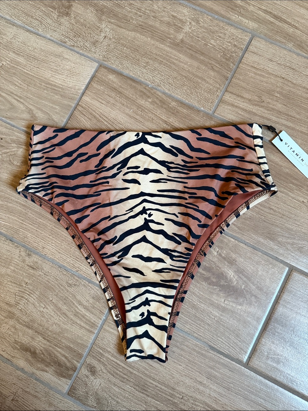 Vitamin A Tiger Stripe High-Waist Bikini Bottom
